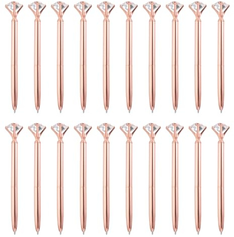 PATIKIL Einziehbare Diamant-Kugelschreiber Großpackung 20 Stück Metall Schwarz Tinte Stempelschreibstifte für Hochzeit, Büro, Roségold.