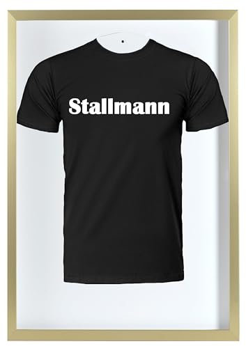 Stallmann Design Trikotrahmen 'Easy Click & Fill' mit Tür | Rahmen-Farbe: Gold | Hintergrund: Weiß | Größe: 70 x 90 cm | hochwertige und leicht zu befüllende Vitrine für Trikots