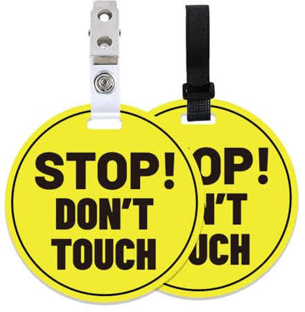 PLIGREAT 2er Pack Stop Don't Touch Baby Kindersitz Gelbe Warnung Schild Keine Berührung Küssen Baby Erinnerung Beschilderung für Babytrage Autositz Kinderwagen Tag mit hängenden Gurten und Clip