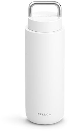 Fellow 32 oz Carter Carry - Travel Vacuum Insulated Stainless Steel Tumbler - Keeps Heat for 12 Hours/Stays Cold for 24 Hours - Leak-Proof Seal - Stainless Steel Handle - Slim Width - Matte White