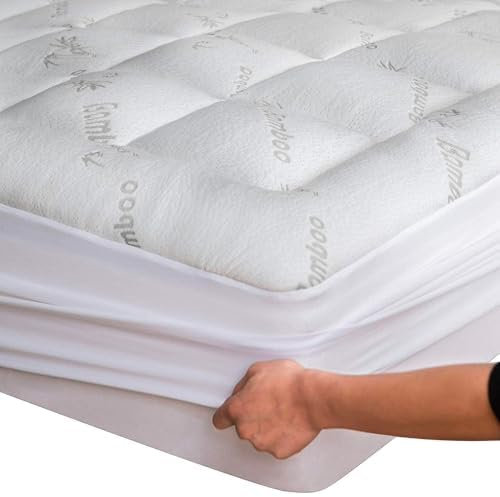 Niagara Bamboo Mattress Topper Kingsize Bed - 2.5 cm Thick Breathable Pillow Top Mattress Pad for Back Pain Relief - Pocket Topper Fits 20-50 cm Mattress (White, 150x200 cm)