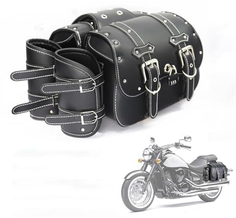 YHNQFB Motorrad Tasche für Triumph Thunderbird LT 2014-2019, Motorrad Werkzeugtasche Leder, Große Kapazität Motorrad Satteltaschen, Mit GeträNkehalter, Im Flip-Top-Design,A-Black