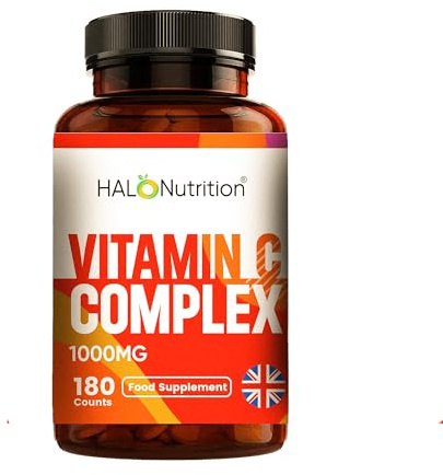Vitamin C 1000mg per Tablet, High Strength 180 Premium Tablets, Food Supplement, 6 Month Supply - Vegan - Halal Vitamins - Made in UK - By Halo Nutrition