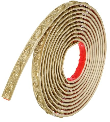 Sourcing Map Flexible Wall Trim Molding - 16.4Ft x 0.79Inch Self Adhesive Peel and Stick Molding Wallpaper Mirror Frame Border Trim for Cabinet Mirror Frame, Wave Champagne Gold