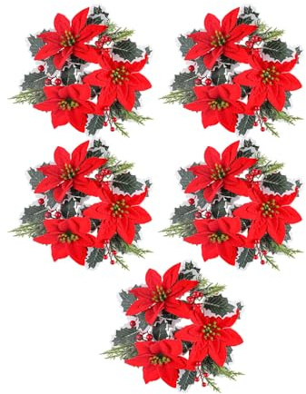 YIZITU Weihnachts Tischdekoration Blumenkranz Kerzenhalter Schreibtisch Arrangement 5 Stück