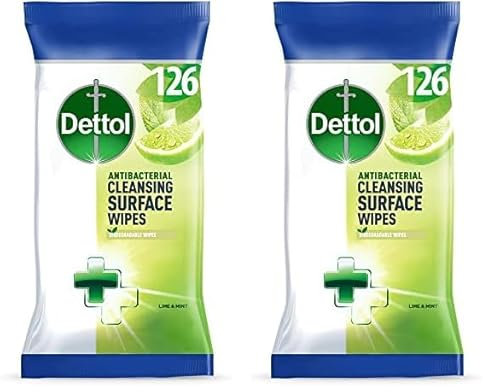 Dettol Wipes Antibacterial Lime & Mint 126 Wipes (Pack of 2)