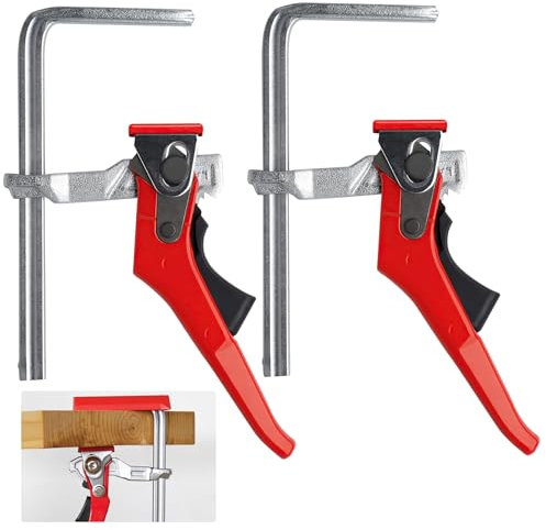 2 Stück Hebelzwinge, Hebelzwinge Ganzstahl Tischzwinge mit 160mm Kapazität 60mm Kehlentiefe Schnellverschlussmechanismus und 245kg Spannkraft für Schleifen, Schneiden, Tischmontage