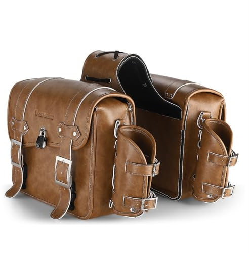 TentHome Motorrad Packtaschen Leder PU Gepäckträgertasche Fahrrad Hinten Gepäcktaschen Fahrradtaschen für Gepäckträger Seitentaschen Doppelpacktasche mit Flaschenhalter und Schloss Khaki