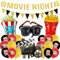 Filmnacht Party Kino Deko Set - Movie Night Banner Party Dekoration und Retro Filme Thema Luftballons, Filmklappe Popcorn Pommes Sonnenbrille Folienballons für Geburtstag Theater Mottoparty