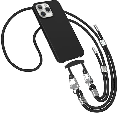 EAZY CASE - Hülle mit Band kompatibel mit iPhone 15 Pro Max Handyhülle für iPhone 15 Pro Max Silikonhülle Mikrofaser stoßfest Fallschutz Handykette zum Umhängen 2in1 Schutzhülle Handykordel Schwarz