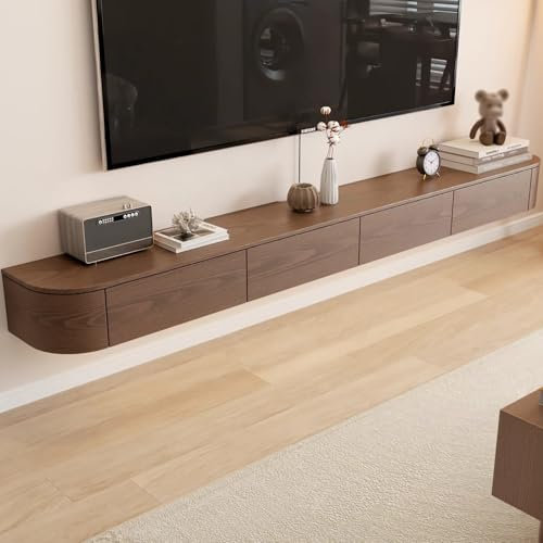 YINXSLO Floating TV Cabinet Solid Wood Living Room Wall mounted TV Unit with storage space media wall unit for living rooms and bedrooms (Brown, 200cm/78.7in)