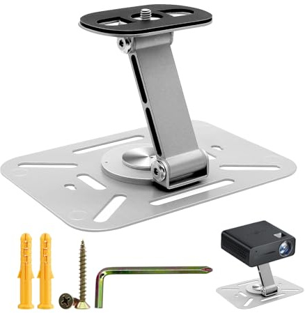 WYYFXY® Beamer Halterung Silber Projektorhalterung 360° Beamer Deckenhalterung Schwenkbar Beamer Ständer mit 1/4 Zoll Schraube Schnittstelle Mini Projector Stand für Büro Heimkino Spielzimmer