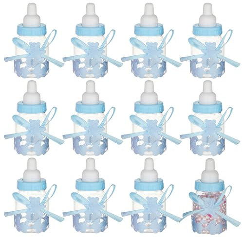 Mini-Babyflaschen,Süßigkeiten Flasche,Candy Flaschen,Feeder Style Süßigkeiten Flasche für Baby Shower,Baby Shower,Geeignet für Jungen und Mädchen Neugeborene Taufe,Blau,12 Stücke