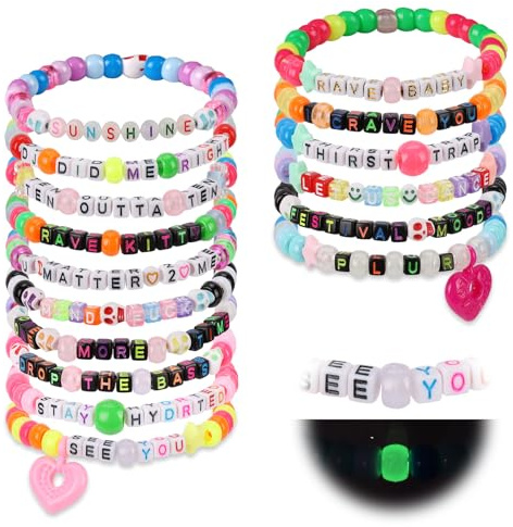 16/24/32-teiliges Rave-Kandi-Armband-Set, leuchtet im Dunkeln, EDM, Musik-Stretch-Armbänder, mehrfarbig, Perlen, Kandi-Manschette, Rave-Zubehör, Schmuck, Musik, Partygeschenk für Damen, Herren