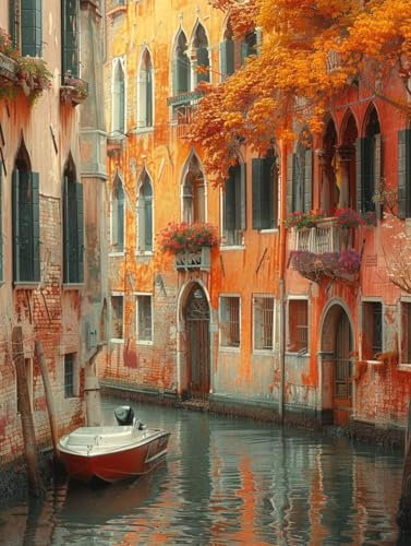 Malen Nach Zahlen Venedig Malen Nach Zahlen Erwachsene Stadt Paint by Numbers Kits mit 3 - Pinseln und Acrylfarben Handgemalt Ölgemälde Farbige Leinwand Set, Zimmer Deko 100x135cm (mit Rahmen) -g15U