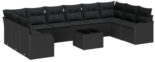vidaXL Garten-Sofa-Set mit Kissen 11 pcs Schwarz Poly Rattan, Verstellbare Füße, modulare Gartenlounge für Außenbereiche, stilvolle Sofas für Terrasse und Gartenmöbel