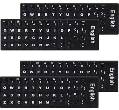 4 Pcs UK Layout Keyboard Sticker Laptop Big Letter Stickers for Computer Universal Keyboard Stickers with White Lettering on Matte Black Background