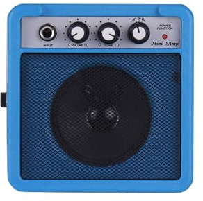 Dilwe Justerbart Ljud 5W Mini Gitarrförstärkare Högtalare med överdrivfunktion för blå Resemusiker (Blå)