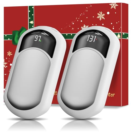 Chauffe Mains Rechargeables 2 Pièces Chaufferette Main Reutilisable Portable USB avec Carte de Voeux, Chauffage Rapide, Emballage Cadeau, Cadeaux de Noël pour l'extérieur/Camping/Chasse