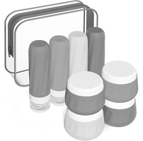 Gemice Travel Bottles for Toiletries, Travel Size Toiletries 8 Pack, TSA Approved 90ml Travel Toiletries Containers with Clear Bag, Leak Proof Refillable Silicone Squeezable Creams Jars