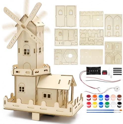 Windmühle Bausatz, DIY Windmühlen-Haus Holzbausatz, STEM Bausätze | 3D Holzpuzzle Bausatz, Holz Experimente für Kinder, Wissenschaft Spielzeug Kreatives Geschenk für Erwachsene