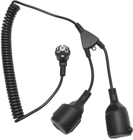 Hoypeyfiy Verlängerungskabel, 1-bis 2-adriges Schutzkontakt-Spiralkabel, 250V 16A, Schwarz, Maximale 5 Meter, Geeignet für Büros, Baustellen und Gärten