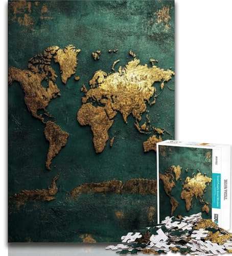 Puzzles für Teenager Goldene Weltkarte Puzzle 1000 Teile für Erwachsene Teenager Spielzeug Lernspiele Stressabbau Künstlersammlung Bildende Kunst (26x38cm)