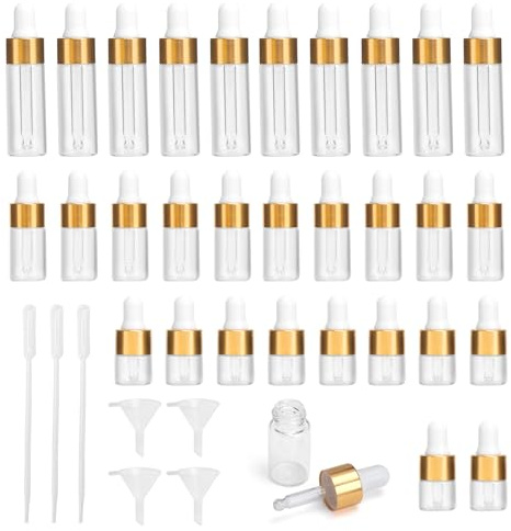 GZRXIOUS 30 Stück Mini Pipettenflasche, 3 Verschiedene Volumen Transparente Glasflasche mit Tropfpipette, Nachfüllbare Probenfläschchen, für ätherisches öl, Duftöl Probe, DIY-Kosmetik (2ml, 3ml, 5ml)