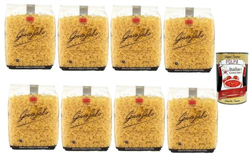 Italian Gourmet Farfalline Pasta 8 x 500 g – kleine Schleifenpasta aus Hartweizengrieß, ideal für Nudelsalat & Saucen, Familienvorrat (4 kg) + Italian Gourmet Polpa