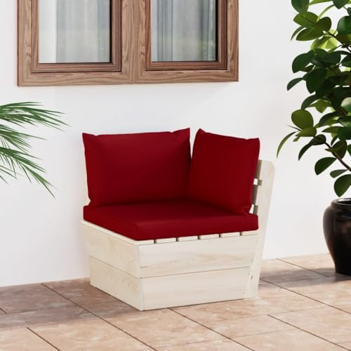 mzdioop Garten-Paletten-Ecksofa mit Kissen, imprägniertes Fichtenholz, modulares Design, Weinrot, 60x60x65 cm, für Terrasse und Balkon