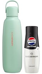Sodastream Fizz&Go Cool Gourde isotherme en métal 0,9L + 1 Concentré Pepsi Zéro Sucres | Passe au lave-vaisselle | Garde au chaud et au froid jusqu'à 12 heures | Sans BPA | Vert Menthe