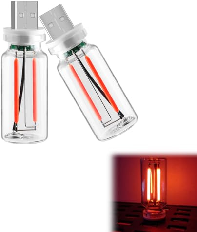 2 Stück LED Licht Auto Innenbeleuchtung,Oldtimer-Dekoration | Retro Ambientelicht Rot Dimmbar mit Touch;Mini USB Lampe für Auto;Eine Hommage an den Klassiker;Schlafzimmer;Camping