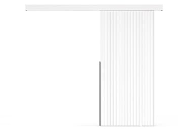 VIKK - Schiebetür Komplettset mit Tür - Schiebetüren - H 205cm, B 96cm - für Nischen, Flur, Abstellraum, Garderobe - Einseitig Bedienbar, mit Rollensystem - Modell: STEN - Weiß, mit Lamellen Weiß
