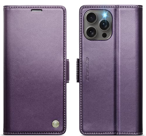 KZB Wallet Case for iPhone 14 Pro, Magnetic Flip, RFID Blocking, Purple | 3 Card Holders, Kickstand, Shockproof, Premium PU Leather, Magnetic Closure, Phone Cover for iPhone 14 Pro (6.1'')