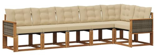 vidaXL Outdoor-Sofagarnitur mit Kissen 6 pcs Natur und Beige, Gartenlounge, Moderne Sofas für draußen, strapazierfähige Sitzgruppe für Terrasse, Perfekter Komfort