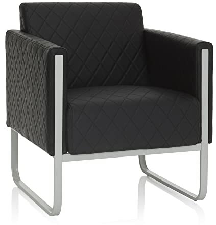 hjh OFFICE Loungesessel 1-Sitzer Aruba Step Kunstleder Polstersofa Couch modern mit Metallgestell, 78 x 67 x 71 cm, Schwarz