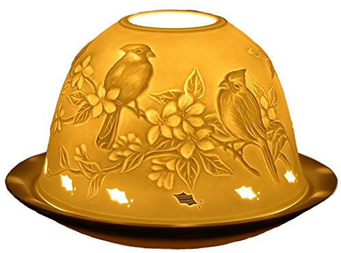 Kerzenfarm Hahn Dome Light Vögel/Birds Windlicht, 30001, Porzellan, Weiss, 12x12x8 cm
