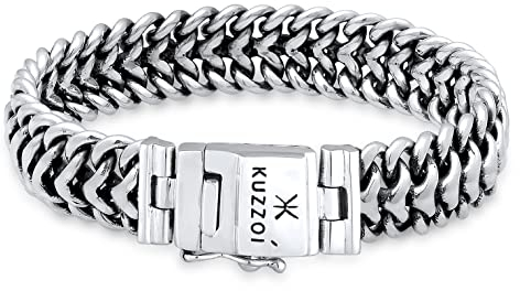 Kuzzoi Silber-Armband für Herren, Handgefertigtes Buddha Panzer-Armband aus 925er Sterling Silber, Luxuriös Mit Gravur, 15mm Breit, 60 g Schwer 35108-019