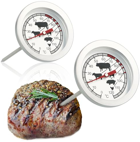 com-four® 2x Bratenthermometer aus Edelstahl - analoges Fleischthermometer bis 120 °C - Grillthermometer - Fleischnadel - 10 cm (002 Stück)