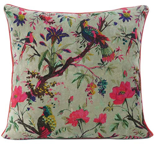 Eyes of India Volle Farben Samt Vogel Sofa Kissenbezug Boho Deko Indianer Bohemian – Grün, 40 x 40 cm