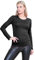 janisramone® Long Sleeve T Shirts Women, Plain Round Neck Breathable Basic Summer Tops for Women UK, Stretchy Slim Fitted Going Out Tops Black