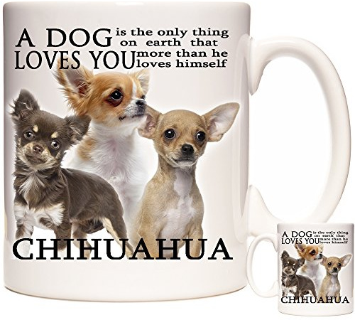 Tazza Chihuahua, tazza per tè, caffè o cioccolata calda, idea regalo Chihuahua, 3 cani chihuahua su una tazza, sottobicchiere abbinato, personalizzabile