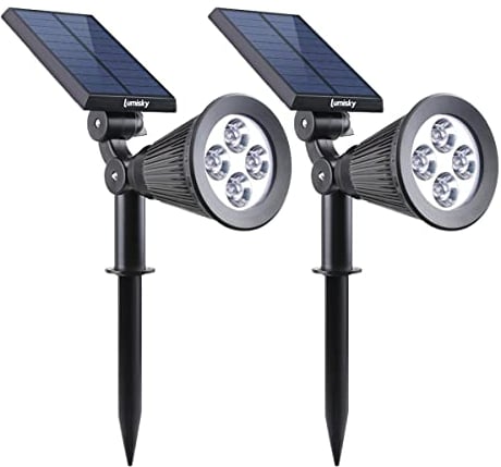 Set mit 2 runden, eingelassenen oder geprägten weißen LED-Solarstrahlern aus Edelstahl DECKY ∅12cm