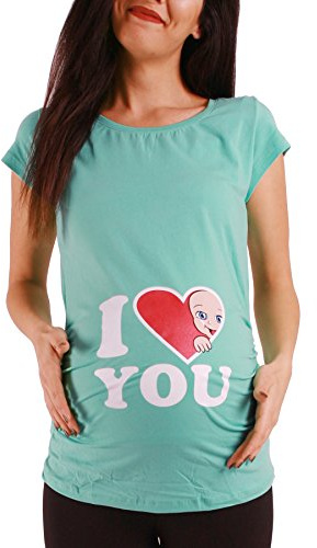 I Love You - Lustige witzige süße Umstandsmode mit Motiv Umstandsshirt für die Schwangerschaft T-Shirt Schwangerschaftsshirt, Kurzarm (Mint, Medium)