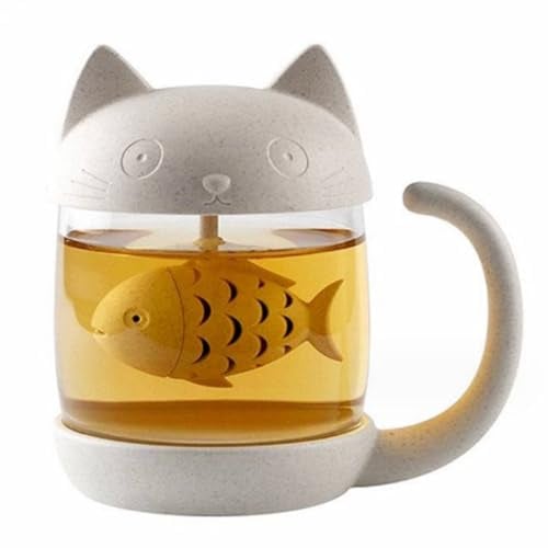 OFKPO 8OZ Tazza di tè di Vetro del Gatto della Bottiglia con Il Filtro del Pesce