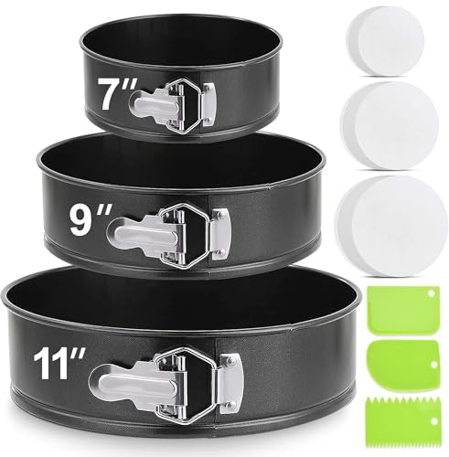 Molgree Springformen, 3-teiliges Set (17,8 cm, 22,9 cm, 27,9 cm), Antihaftbeschichtung, auslaufsicher, Käsekuchenform mit abnehmbarem Boden, Federform, runde Kuchenformen-Sets zum Backen mit vorgeschnittenem Pergamentpapier