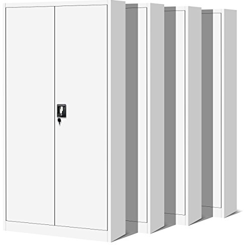 Jan Nowak 4er Set Aktenschrank C001H Büroschrank Metallschrank Stahlschrank Werkzeugschrank Stahlblech Pulverbeschichtet Flügeltürschrank Abschließbar 195 cm x 90 cm x 40 cm (weiß/weiß)