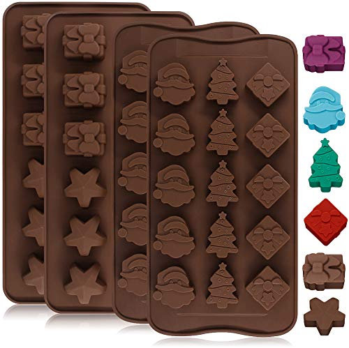YuCool 4 moules à chocolat de Noël en silicone pour chocolat de Noël, muffins, bonbons, cupcakes, fondant,.Père Noël, sapins de Noël