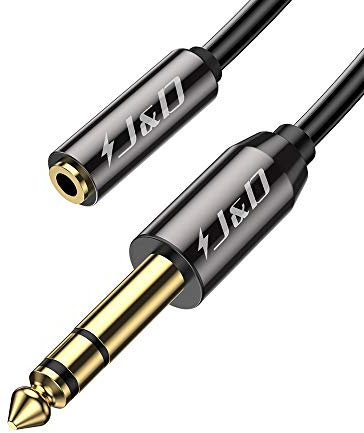 J&D 1/4 inch to 3.5mm Headphone Adapter, Gold Plated Copper Shell 3.5mm 1/8 inch Female TRS to 6.35mm 1/4 inch Male TRS Stereo Audio Cable for Guitar Amp, Amplifiers,headphones extension cable 6 Feet