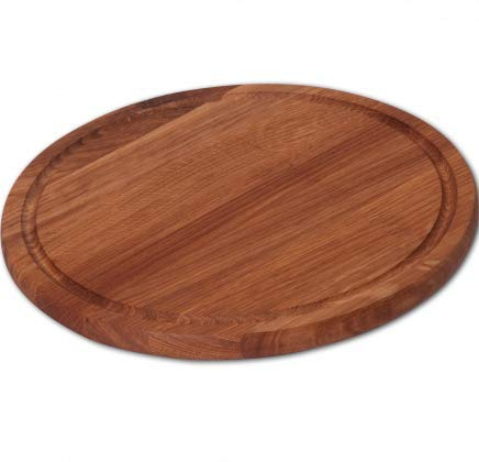 HOFMEISTER® Schneidebrett aus Eichen-Holz, rund 30 cm, Tranchierbrett mit Saftrille, robuste Schneide-Unterlage aus Europa, einfaches Schneiden auf einem Profi-Hackbrett
